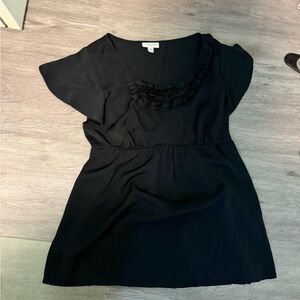 Black Flutter Sleeve Ruffled Blouse